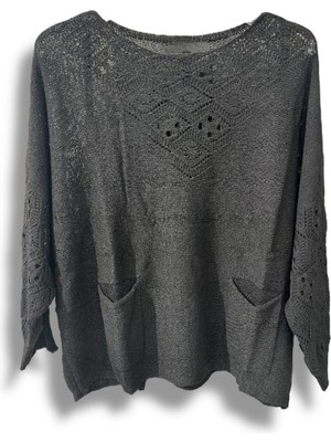 Oversize Merserize Triko Cepli ve Ajurlu Tasarım Bluz- 38-52 Beden Arası Uyumlu