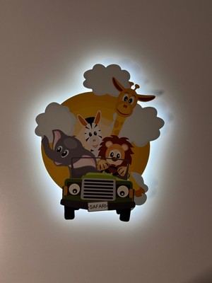 Normadia Ahşap Safari Çocuk Odası Gece Lambası, 28X33 Cm, Dekoratif ve Şık Tasarım