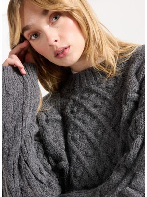 People By Fabrika Antrasit Kadın Bisiklet Yaka Relaxed Balıksırtı Kazak PBF5WL-KZK9532