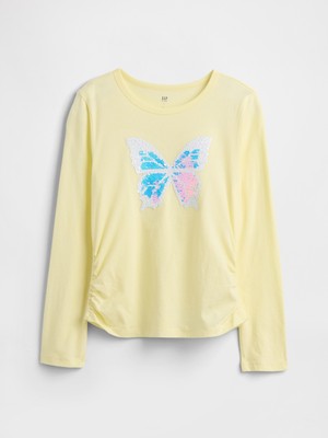 Gap Kız Çocuk Sarı Ruched Grafik Baskılı T-Shirt