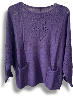 Oversize Merserize Triko Cepli ve Ajurlu Tasarım Bluz- 38-52 Beden Arası Uyumlu