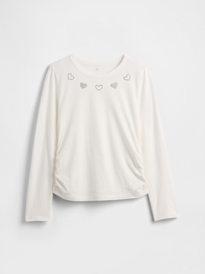 Gap Kız Çocuk Beyaz Ruched Grafik Baskılı T-Shirt