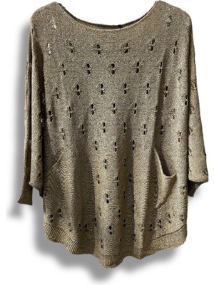 Oversize Merserize Triko Bluz - Delikli Desenli Kazak (38-52 Beden)