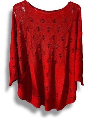 Oversize Merserize Triko Bluz - Delikli Desenli Kazak (38-52 Beden)