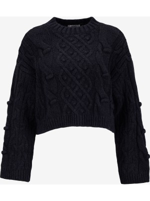 People By Fabrika Siyah Kadın Bisiklet Yaka Relaxed Balıksırtı Kazak PBF5WL-KZK9532