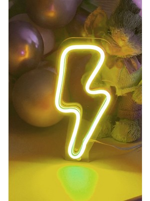 Normadia Şimşek Şekilli Neon LED Tablo, Çocuk Odası Için 10X20 cm Işıklandırmalı