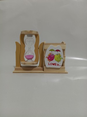 Tahtakale Ahşap Dekoratif Kum Saati ve Figürlü Kalemlik