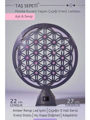 Normadia Pembe Kuvars Yaşam Çiçeği Enerji Lambası, Meditasyon ve Spiritüel Işık