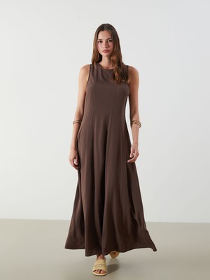 Lc Waikiki Yeni Sezon Bisiklet Yaka A Kesim Keten Karışımlı Elbise