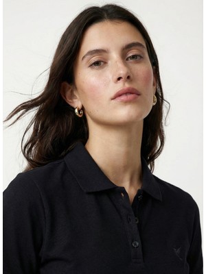 Fabrika Düz Siyah Kadın Polo T-Shirt