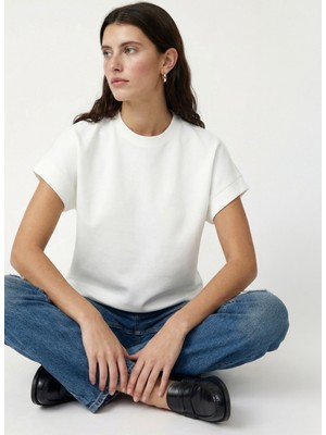 Fabrika Bisiklet Yaka Düz Kırık Beyaz Kadın Sweatshırt F6SL-SWT0003