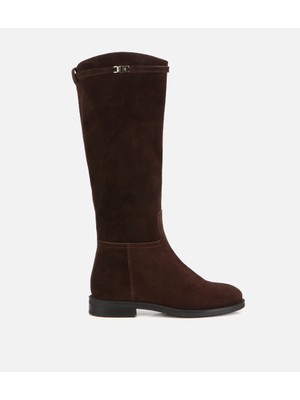 Hotiç 01CIH317780A480 KADIN Süet Deri Kahverengi  Kemer Detaylı Düz Çizme