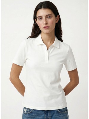 Fabrika Düz Beyaz Kadın Polo T-Shirt