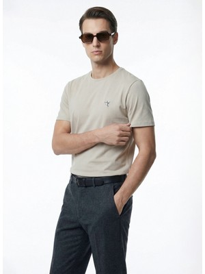 Fabrika Bisiklet Yaka Düz Bej Erkek T-Shirt F6SM-TST 2132