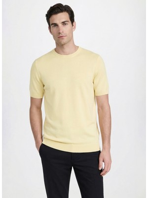 Fabrika Bisiklet Yaka Slim Fit Düz Sarı Erkek Kazak F6SM-KZK 2551