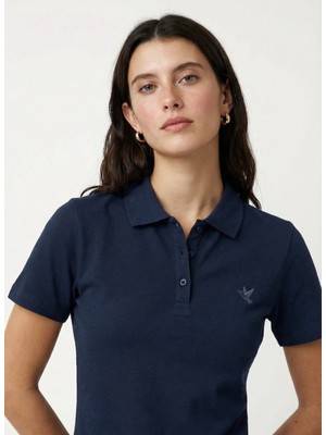 Fabrika Düz Lacivert Kadın Polo T-Shirt