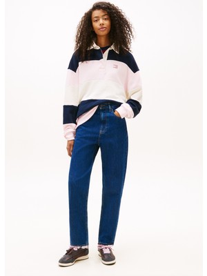 Tommy Jeans Yüksek Bel Düz Paça Orta Lacivert Kadın Denim Pantolon Mom Hıgh Rıse Tapered AI4159