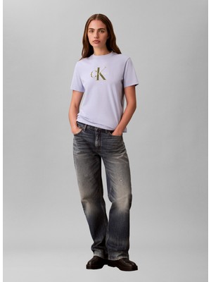 Calvin Klein Jeans Mavi Kadın Standart Fit Baskılı T-Shirt Hero Ss Classıc Monologo Cneck T