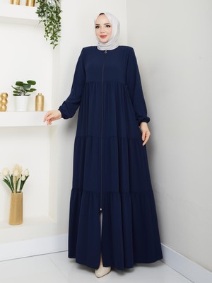 Eslemnur Üç Katlı Büzgü Detaylı Medine Ipeği Ferace