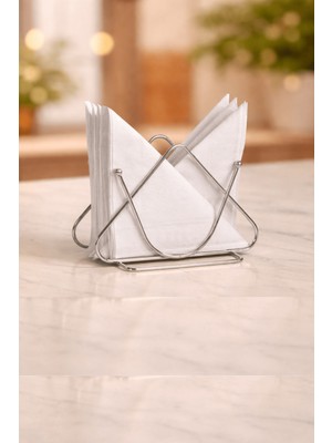 Edora Home Silver Renk Dekoratif Masaüstü Şık Peçetelik, Cafe & Restoran & Otel Pratik Kullanım Amaçlı Peçete Standı