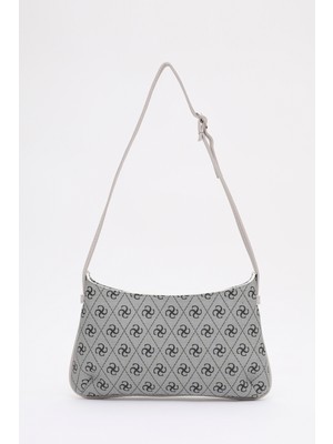 SHAKA Monogram Baskılı Gri SHK129 Suni Deri Astarlı Fermuarlı Ayarlanabilir Askılı El, Kol ve Omuz Çantası