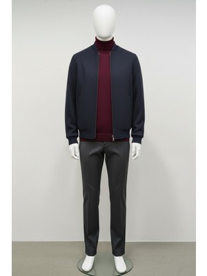 Elevli Kaşe Erkek Bomber Mont Regular Fıt Lacivert