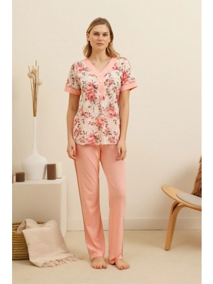 Cossy By Aqua Kadın Bej Desenli Pijama Takım 21AQU0021693