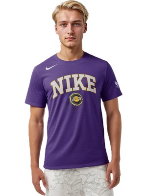Nike Basketball Nba La Lakers Unisex Team Logo Graphic T-Shirt Unisex Pamuklu Tişört Mor