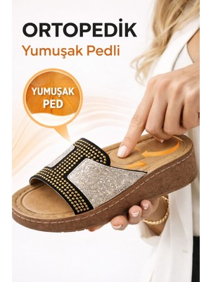 Slipcat Taşlı Yumuşak Hafif Taban Önü Açık Günlük Anne Kadın Terlik