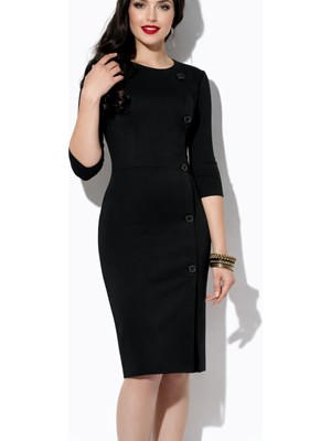 Nake Butik Kadın  Düğme Detaylı Diz Boyu Elbise