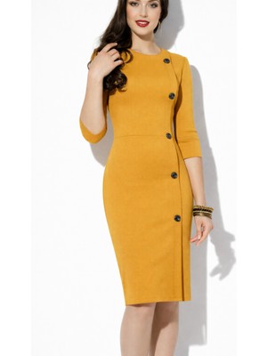 Nake Butik Kadın  Düğme Detaylı Diz Boyu Elbise