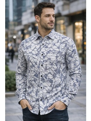 Slim Fit Likralı Desenli Çıt Çıtlı Hediye Kutulu Erkek Gömlek