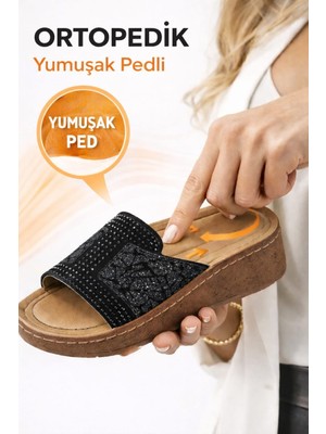 Slipcat Taşlı Yumuşak Hafif Taban Önü Açık Günlük Anne Kadın Terlik