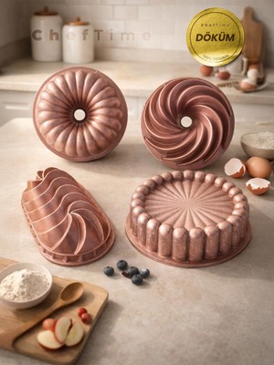 ChefTime Premium 4’lü Kek Kalıbı Seti - Dayanıklı ve Yapışmaz | Rose