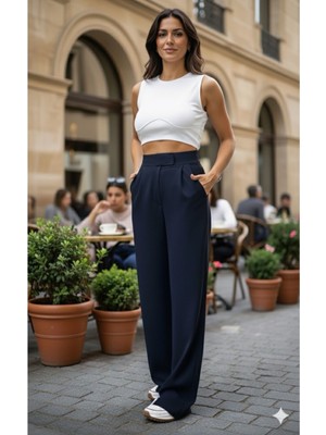 Eceylül Moda Scuba Krep Önden Pileli Beli Çırt Kapamalı Palazzo Pantolon(Kısa Süreliğine Lansman Fiyatı)