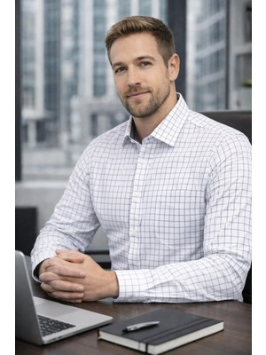 Klasik Uzun Kol Kareli Ofislik Takım Elbiselik Cepli Erkek Gömlek