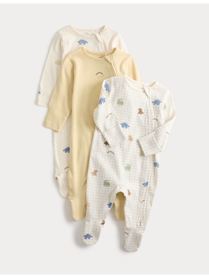 Marks & Spencer 3’lü Saf Pamuklu Dinozor Desenli Uyku Tulumu Seti (0-3 Yaş)