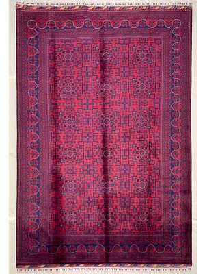 El Dokuma Orijinal Afgan Halı Bilicik Desenli 6 Metre Kare Kök Boya