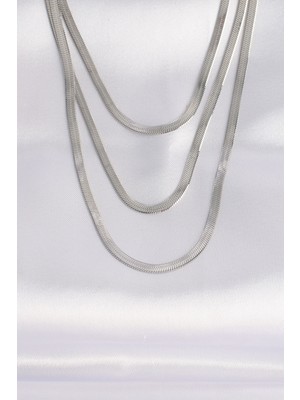 Hkursat 316L Çelik Italyan Zincir Gümüş Renk Çoklu Kolye