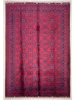 El Dokuma Orijinal Afgan Halı Bilicik Desenli 6 Metre Kare Kök Boya