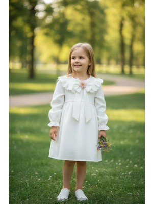 9-24  Ay Kız Bebek Elbise Pamuklu Muslin Dentelli Fiyonklu