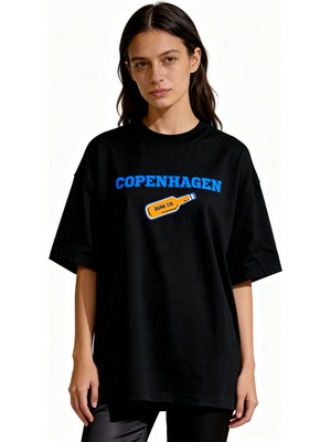 Dune Clothings Copenhagen Oversize 3 Iplik Pamuk Baskılı Beyaz T-Shirt