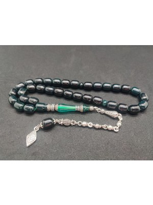 İskeçe Tesbih Şevket Alkan Usta Eseri 925 Ayar Gümüş Nakkaş Sıkma Kehribar Sertifikalı 7984