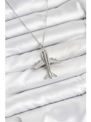 Hkursat 316L Çelik Zincir Gümüş Renk Uçak Model Kadın Kolye