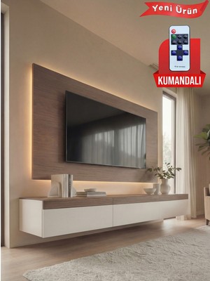 PlatinReyon Purelıne Ledli Duvar Tv Ünitesi 180 cm Ceviz Beyaz