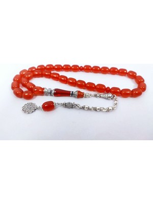 İskeçe Tesbih Şevket Alkan Usta Eseri 925 Ayar Gümüş Nakkaş Ateş-I Kehribar Sertifikalı 7985