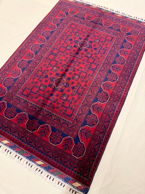 El Dokuma Orijinal Afgan Halı Bilicik Desenli 1.5 Metre Kare Kök Boya