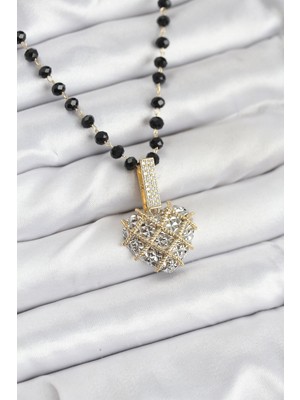 Hkursat 316L Çelik Zincir Kristal Boncuklu Kalpli Kadın Kolye