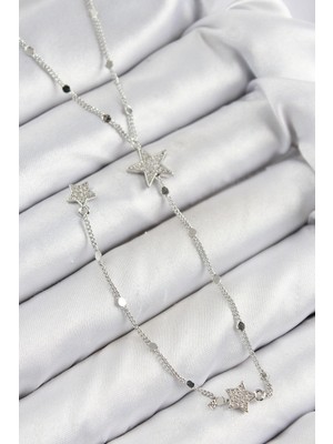 Hkursat Pirinç Zirkon Taşlı Yıldız Model Gümüş Renk Y Kolye