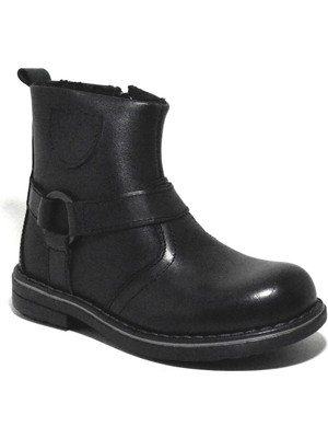 Rakerplus Hakiki Deri Siyah Fermuarlı Kürklü Çocuk Botu